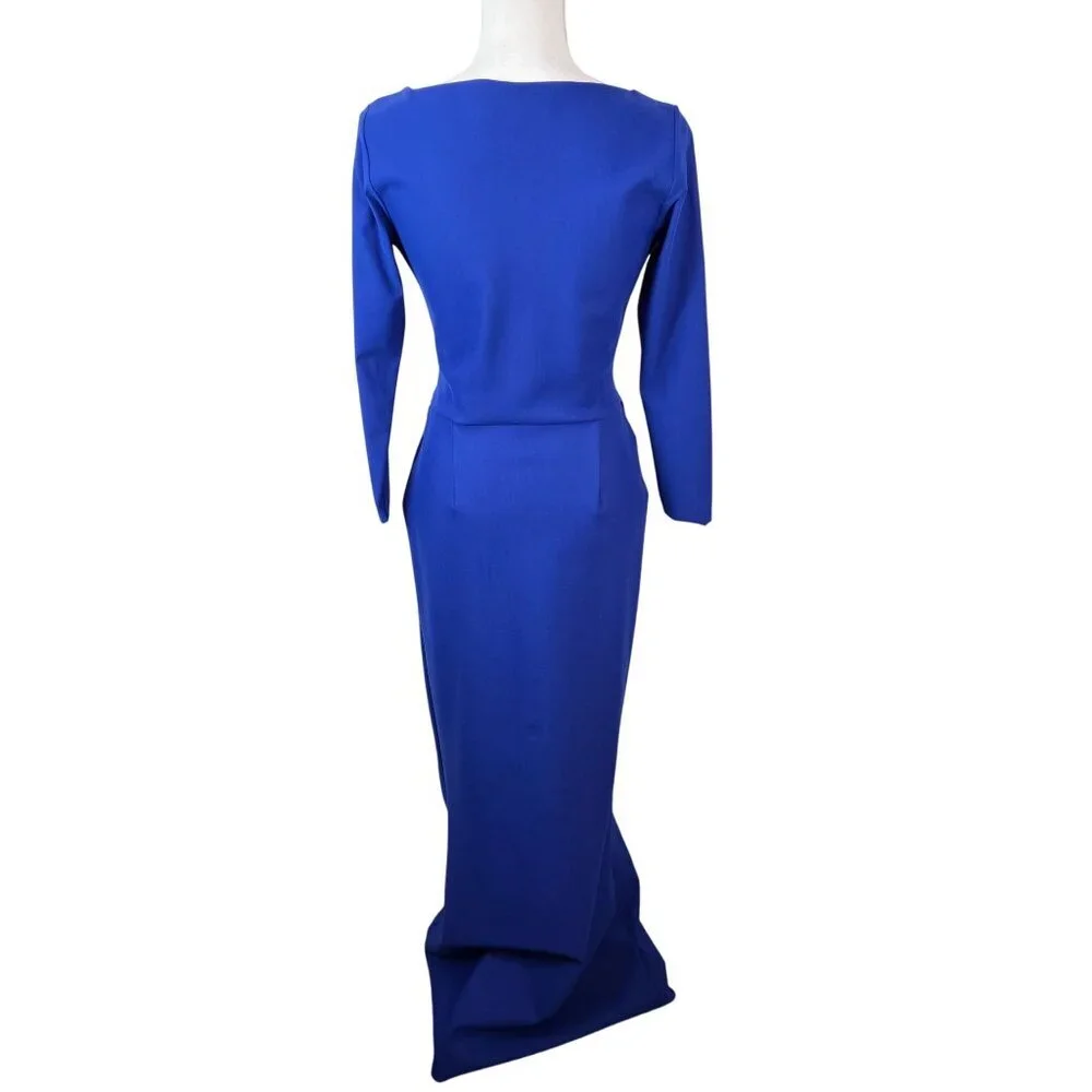 Chiara Boni Maxi Gown Womens 44 US 8 Cobalt Blue V-neck‎ Stretch Event Formal
